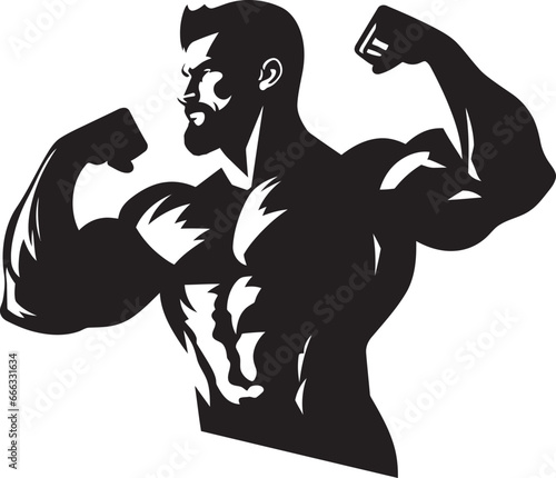 Flexing Glory Black Vector Depiction of Muscular Artistry Mighty Muscles Monochromatic Vector Showcase of Dominant Power
