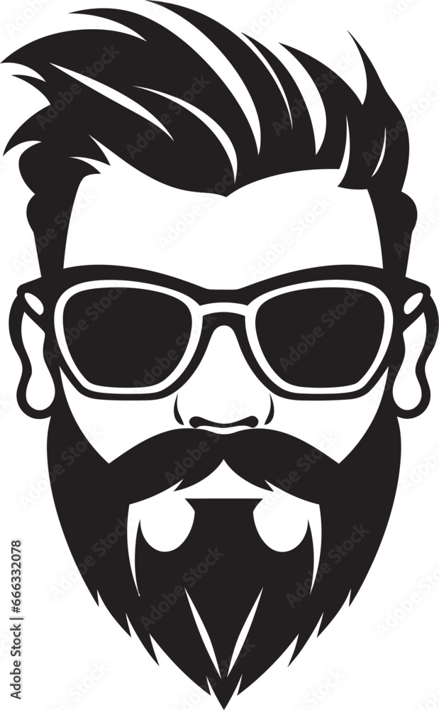 Fototapeta premium Whiskered Maverick Black Vector Portrait of Retro Vibes Crafted Creations Monochrome Vector Showcasing Bearded Eclecticism