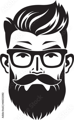 Retro Reverie Black Vector Portrait of Trendy Appeal Hipster Hero Monochrome Vector Showcasing Crafted Charm