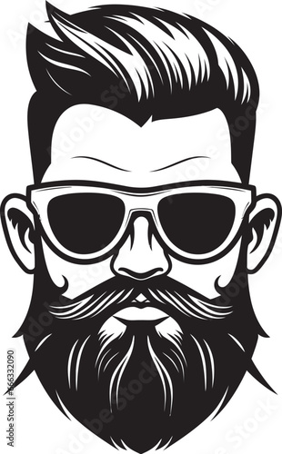 Indie Inspiration Monochromatic Vector of Bearded Rebellion Retro Reverie Black Vector Portrait of Trendy Appeal