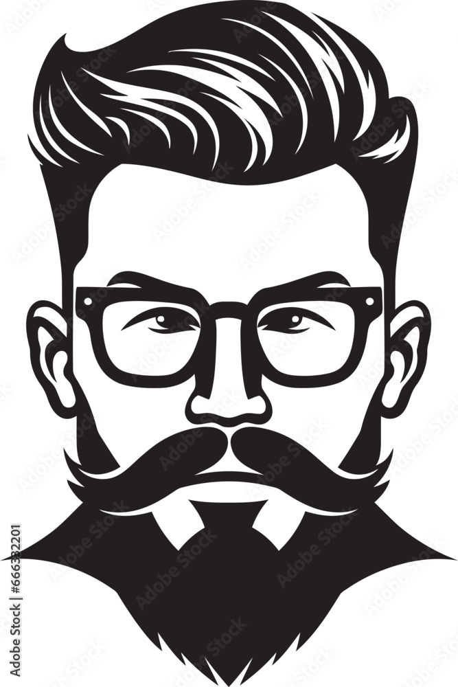 Whiskered Rebel Monochrome Vector Tribute to Indie Cool Vintage Vibes Black Vector Showcase of Hipster Charm