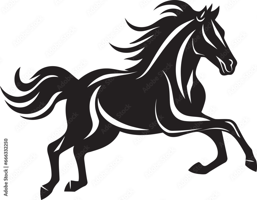 Fototapeta premium Graceful Mane Monochrome Vector Depiction of Equine Beauty Galloping Power Black Vector Art Celebrating Equine Triumph