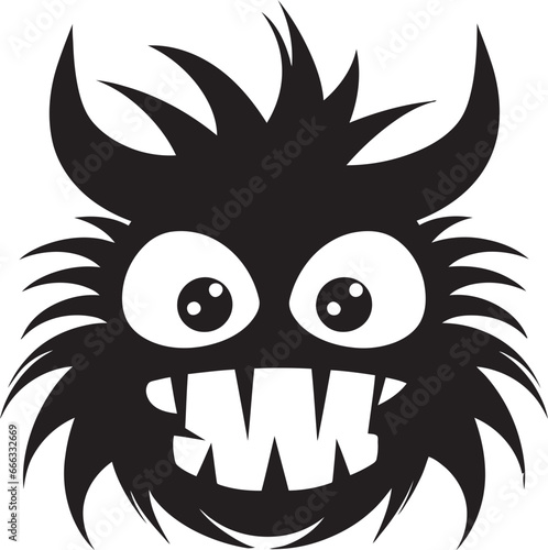 Monstrous Melodies Black Vector Tribute to Cute Nightmares Delightful Daemon Monochromatic Vector Showcasing Whimsical Monsters