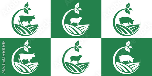 cow sheep pig organic farm logo vector icon template. Classic design style with a simple feel