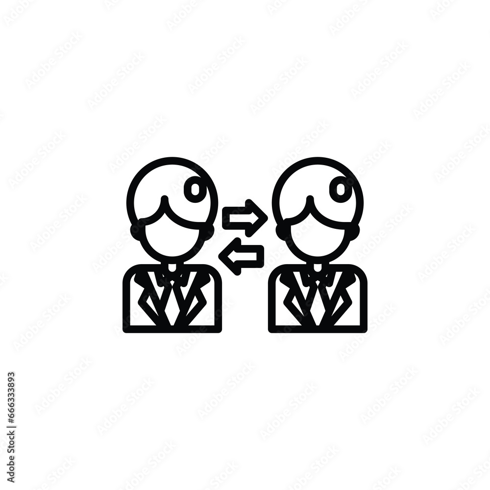 Two people with arrow, exchange, connection outline icon. Vector illustration. The isolated icon suits the web, infographics, interfaces, and apps. Two people with arrow, exchange, connection outline icon. Vector illustration. The isolated icon suits the web, infographics, interfaces, and apps.