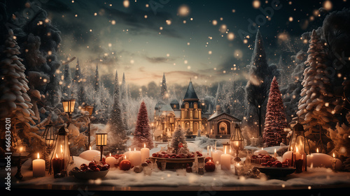 Christmas and new year vibe candles snow © Ayrat