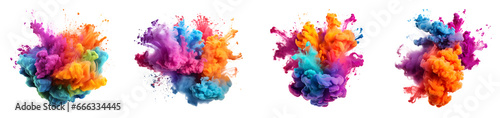 Set of colorful acrylic ink watercolor splashes, Abstract background. Color explosion elements for design, isolated on white and transparent background
