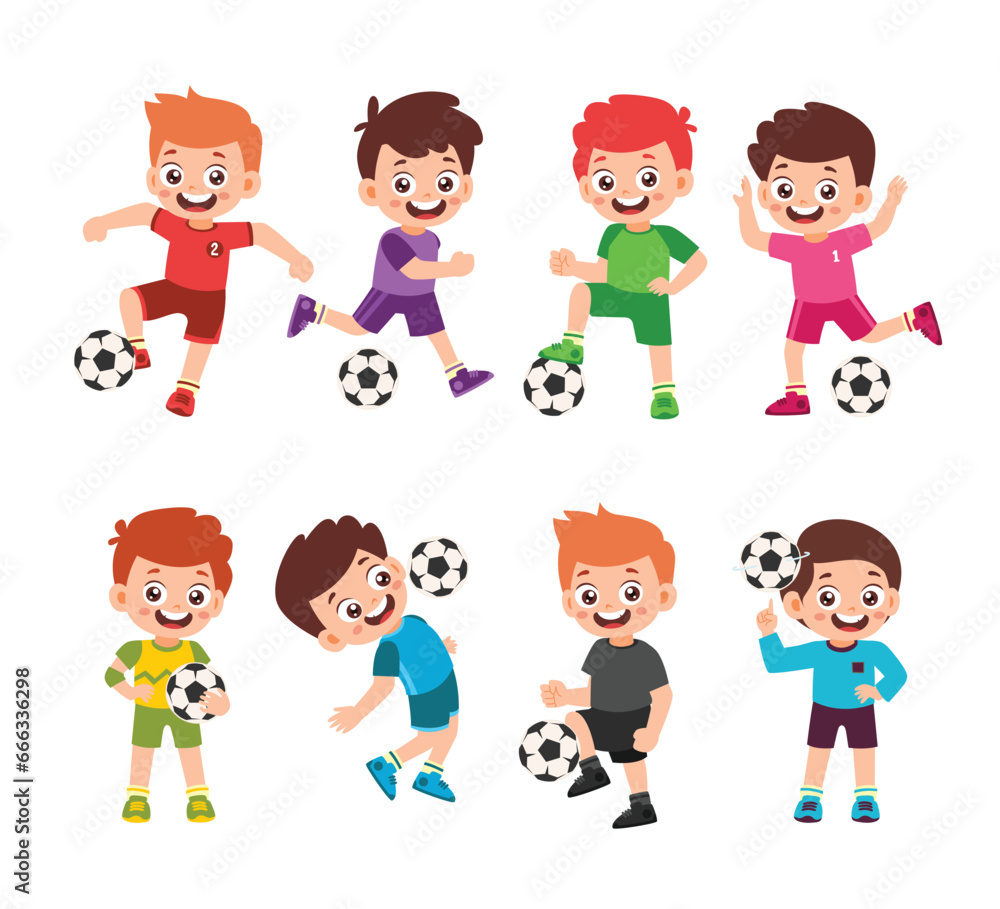 Set of Cute Little Boy Playing Basketball Kid Children with Various Different Poses. Activity Isolated Element Objects. Dribbbling. Flat Style Icon Vector Illustration Set of Cute Little Boy Playing Basketball Kid Children with Various Different Poses. Activity Isolated Element Objects. Dribbbling. Flat Style Icon Vector Illustration