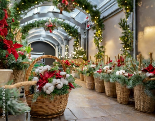 flowers in a shop with Christmas Decoration