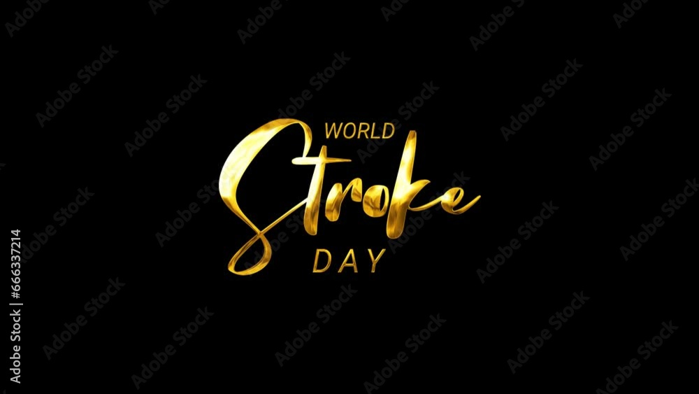 World Stroke Day text animation in gold an white color. A stroke occurs when the blood supply to part of your brain is interrupted or reduced. Great for Stroke preventive campaign World Stroke Day text animation in gold an white color. A stroke occurs when the blood supply to part of your brain is interrupted or reduced. Great for Stroke preventive campaign