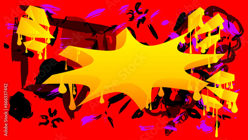 Black, red, yellow and purple graffiti speech bubble. Abstract modern Messaging sign street art decoration, Discussion icon performed in urban painting style.