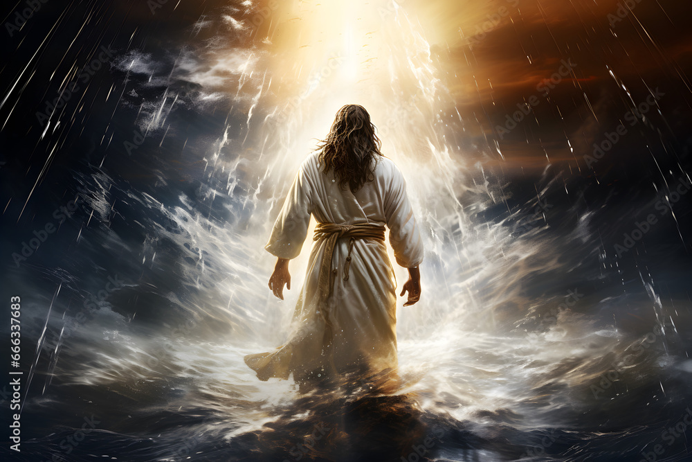 Jesus Christ walking on water during storm. Jesus Christ walking on water during storm.