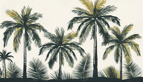 Palm trees illustration on white background, vintage summer print