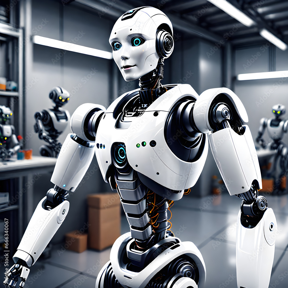 Naklejka premium Artificial Intelligence Robot Versatile Technology Background in Clean Aesthetics