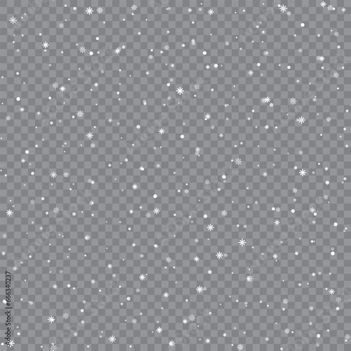 Seamless Xmas pattern with falling snowflakes on transparent background. Vector