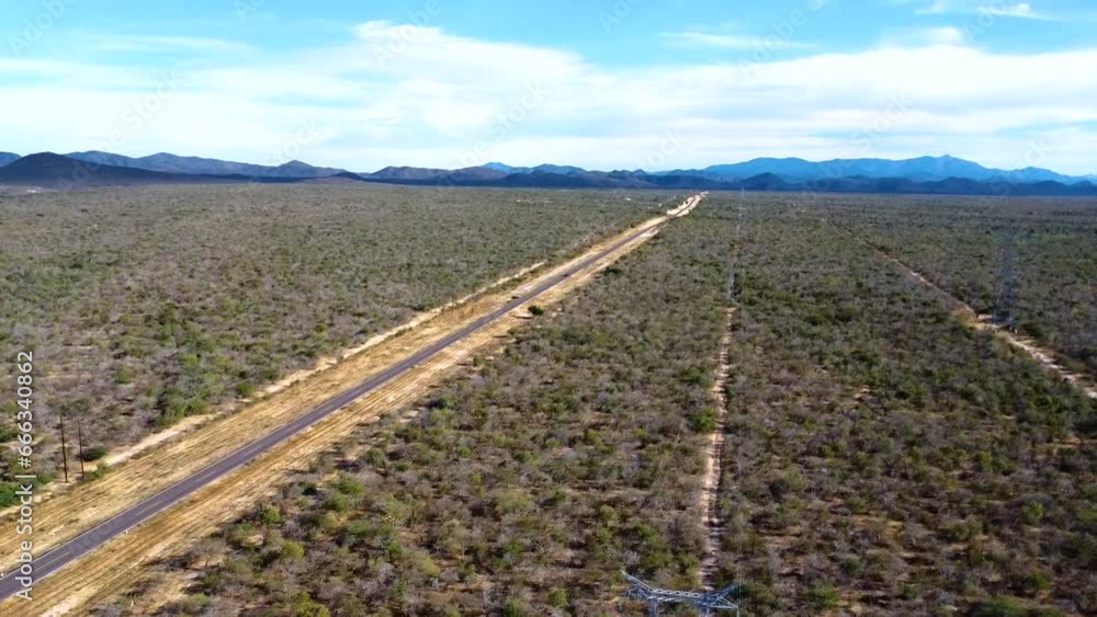 Aerial view over the vast fields of Baja Road and the transpeninsular highway in Baja California Sur, Mexico Aerial view over the vast fields of Baja Road and the transpeninsular highway in Baja California Sur, Mexico
