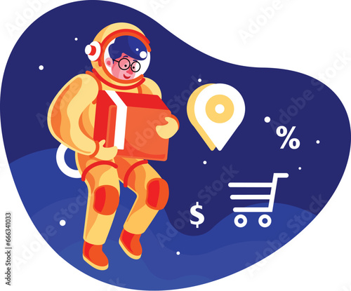 Astronaut Delivery Service Holding Box Illustration