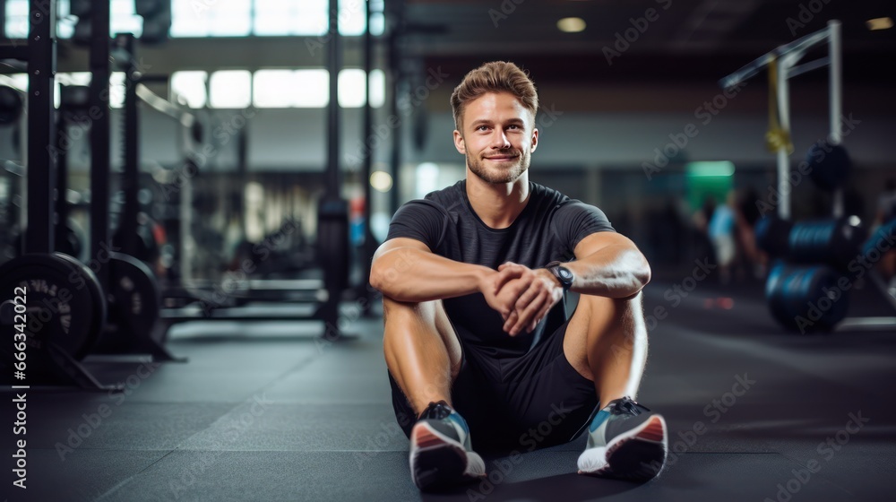 Happy smiling man at the gym