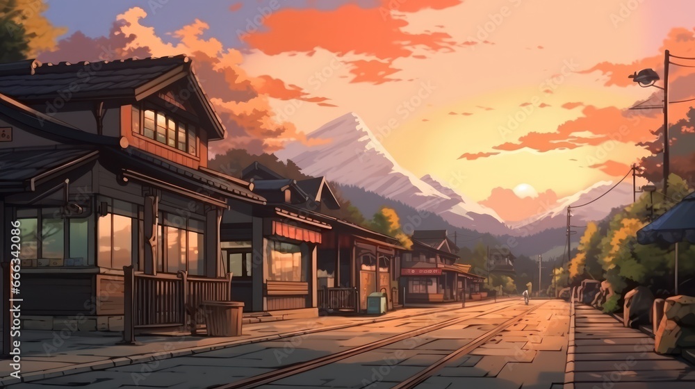 Japanese architecture in anime style