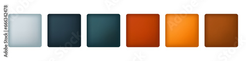 Wedding color palette. Example of harmonious color spots combination isolated on white background. Terracotta, emerald colors for fashion. Color combinations catalog elements. Harmonious combination.