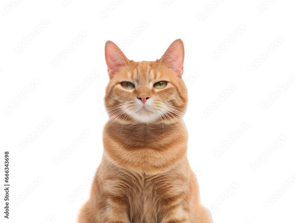 front view. close up of  portrait of  a ginger cat staring at  the camera, isolated on transparent background. 