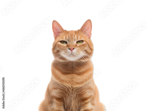 front view. close up of portrait of a ginger cat staring at the camera, isolated on transparent background. 