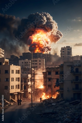 illustration of a bomb explosion in a city