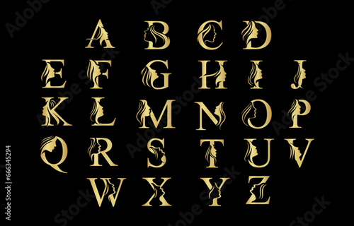 Beauty letter luxury woman face logo design vector template
