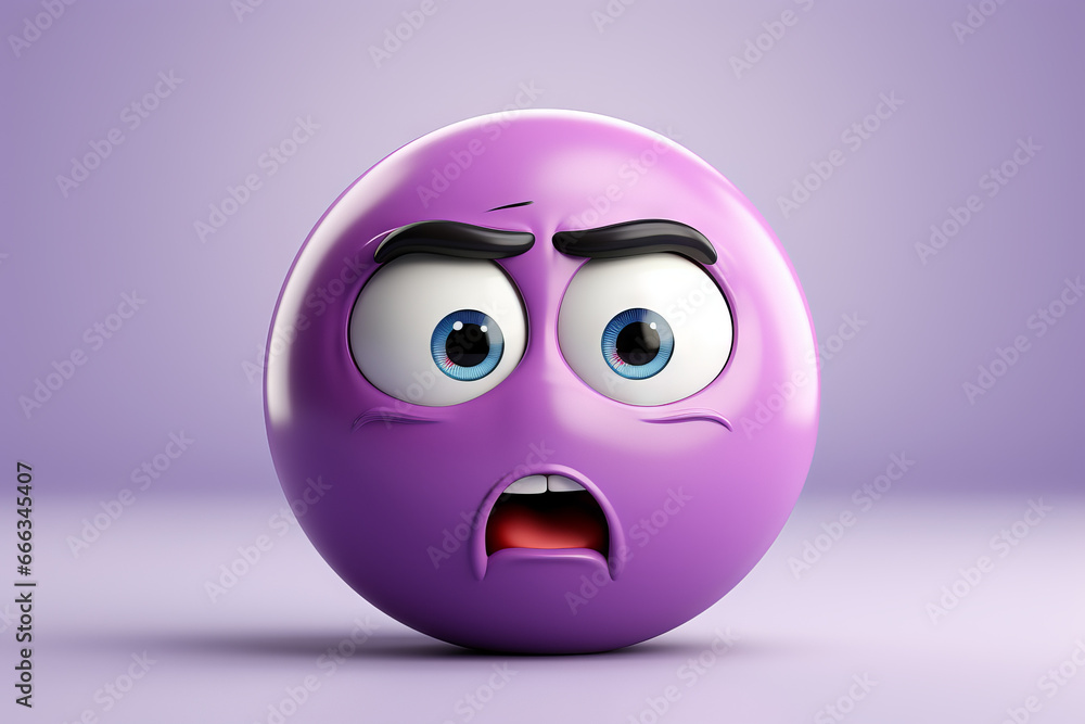 Fototapeta premium Confused purple 3d smiley face, expression
