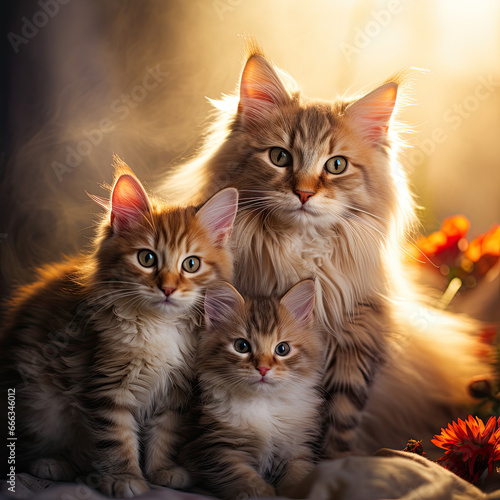 Mama Cat and Kittens Unleash the Cuteness © PrismaStudio