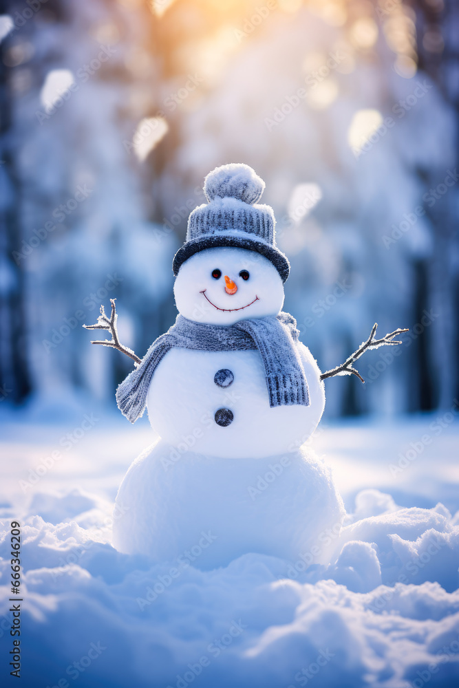 Cute Snowman in the Winter Forest Cute Snowman in the Winter Forest