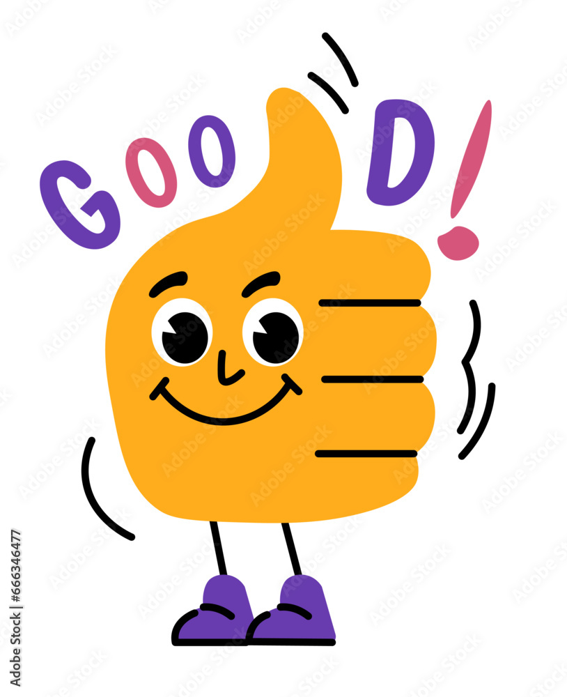 Hand personage with thumb up expression, sticker Hand personage with thumb up expression, sticker