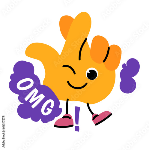 Cute hand personage with OMG reaction, vector