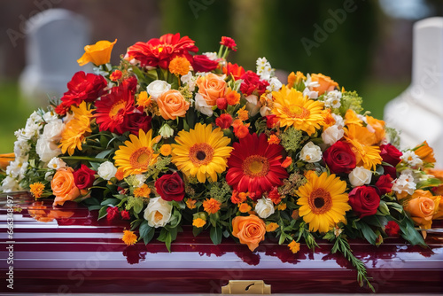 Memorial flowers on Western coffin