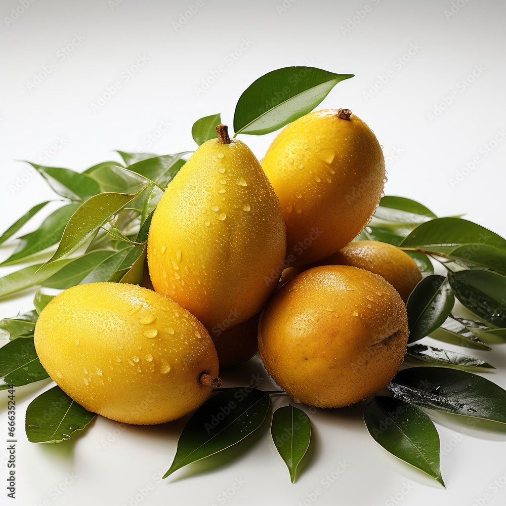 Yellow Organic Mangos Mango Lifephotorealistic , Hd , On White Background 
