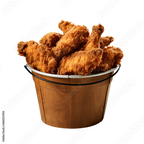 Bucket of fried chicken,fried chickens in the bucket isolated on transparent background,transparency 