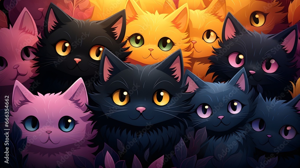 Cute cats illustration, Cats face pattern, Generative AI Cute cats illustration, Cats face pattern, Generative AI