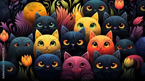 Vector-style cat illustrations, cartoon illustrations set of cats, Generative AI