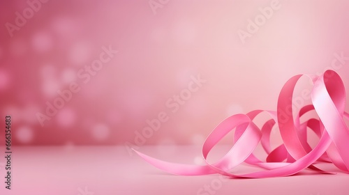 International symbol of Breast Cancer Awareness Month in October with pink ribbon copy space.