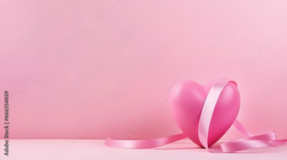 International symbol of Breast Cancer Awareness Month in October with pink ribbon copy space.