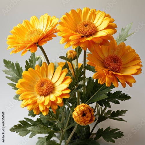 Calendula Marigold Flowers With Leaves, Hd , On White Background 