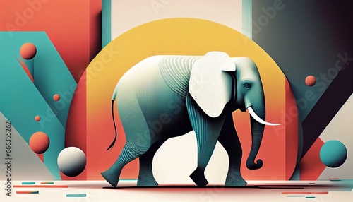 Aesthetic illustration of elephant with Bauhaus styles design, Abstract Bauhaus style background.