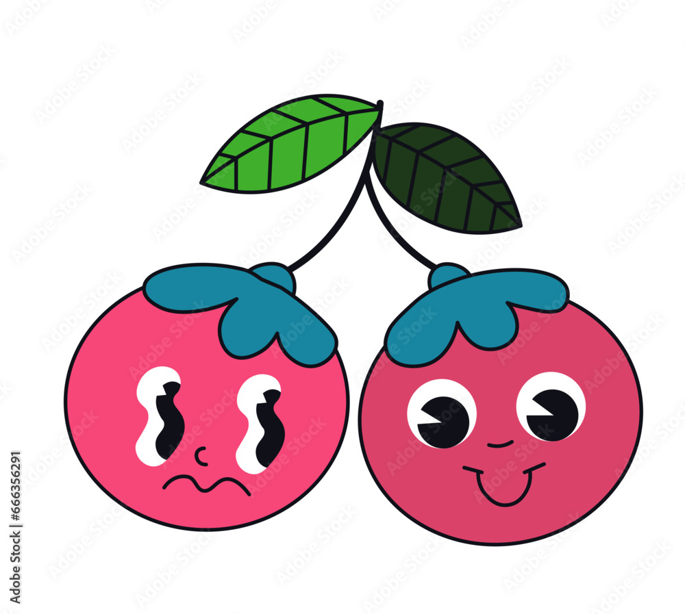 Obraz premium Retro cherry personages, sticker or emoticons