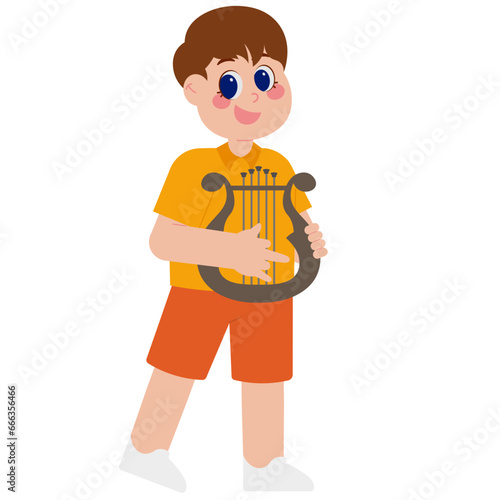 Cute Boy Playing Harp Illustration