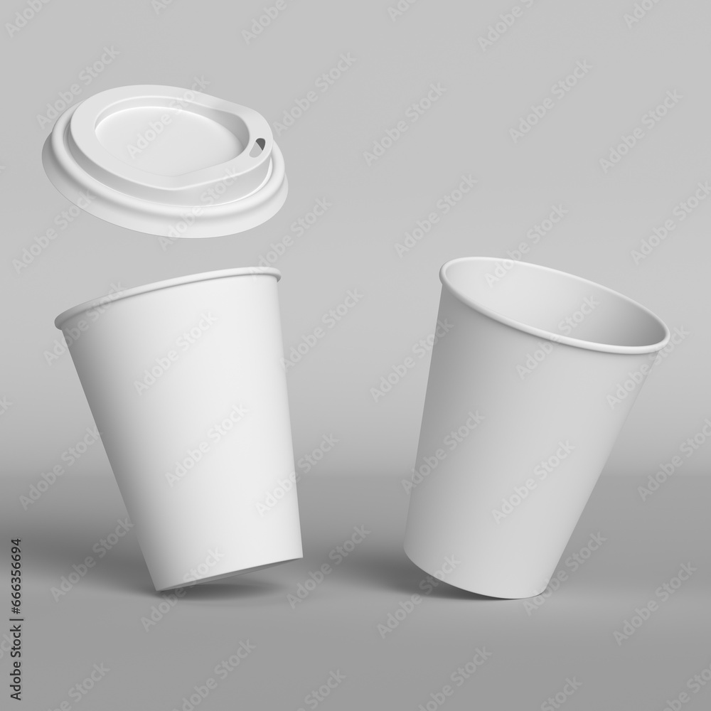 Paper Cups Mockup, Vaso de papel para café en fondo blanco - obrazy, fototapety, plakaty 
