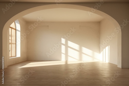 A room devoid of objects or furniture, featuring two openings in the wall allowing natural light to enter. Generative AI