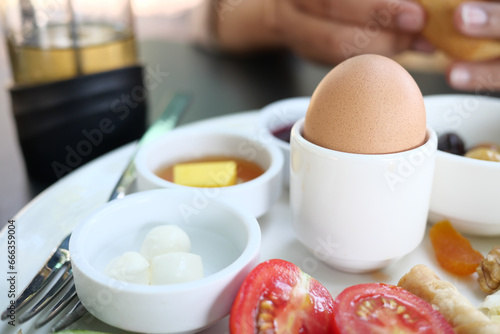 Close egg in cups for morning breakfast 