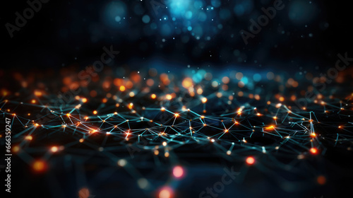 Futuristic background of glowing red nodes connected together