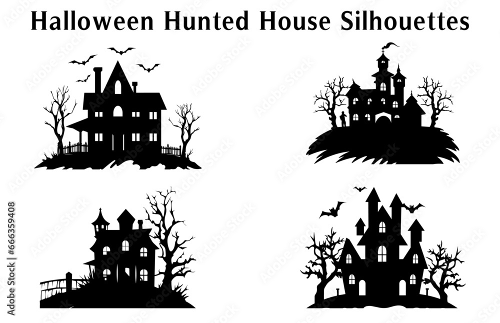 Scary Halloween Haunted House Silhouette Vector illustration Set Scary Halloween Haunted House Silhouette Vector illustration Set
