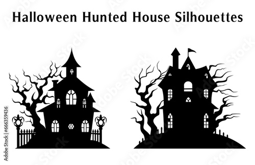 Scary Halloween Haunted House Silhouette Vector illustration Set